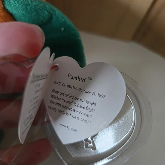 Ty 1998 pumpk'n the pumpkin beanie baby jack-o-lantern tag with cover orange 90s - Picture 2 of 16